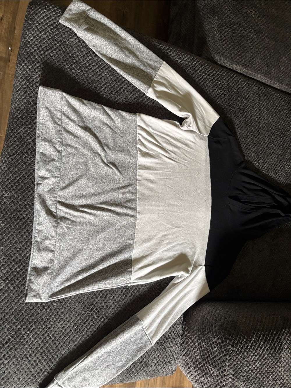 Women's Colorblock Hoodie Top - Black, White & Light Gray